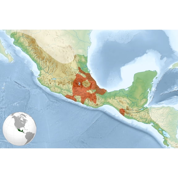 24x36 gallery poster, Map of Aztec Empire in 1519 within Mesoamerica hires