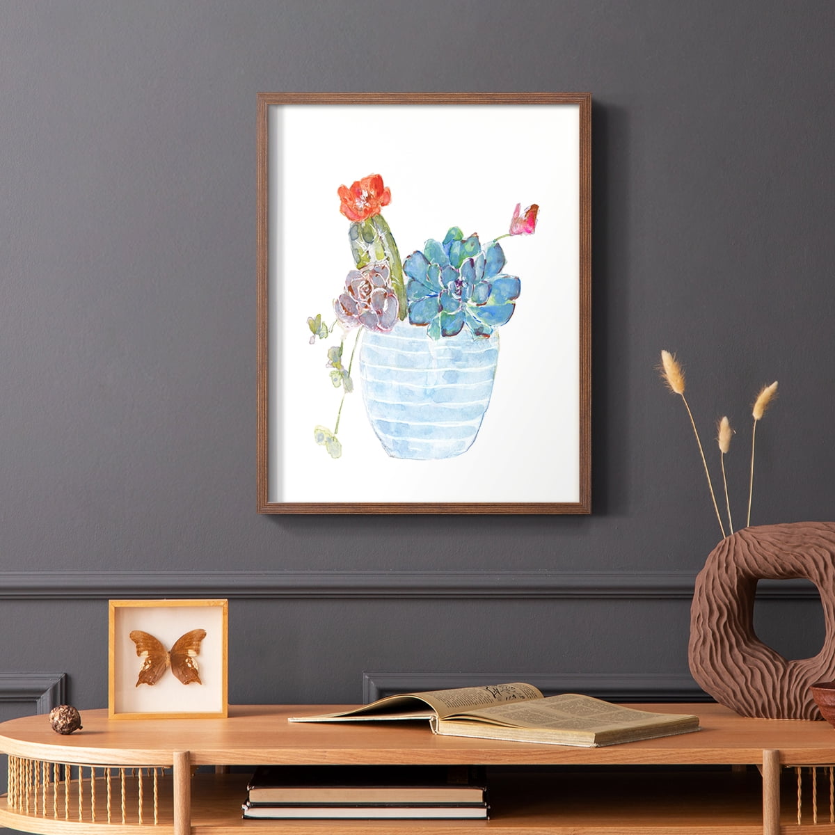 Cactus and Succulent Blooms I Framed Print in Brown Solid Wood Framed Print No Nail Hanging