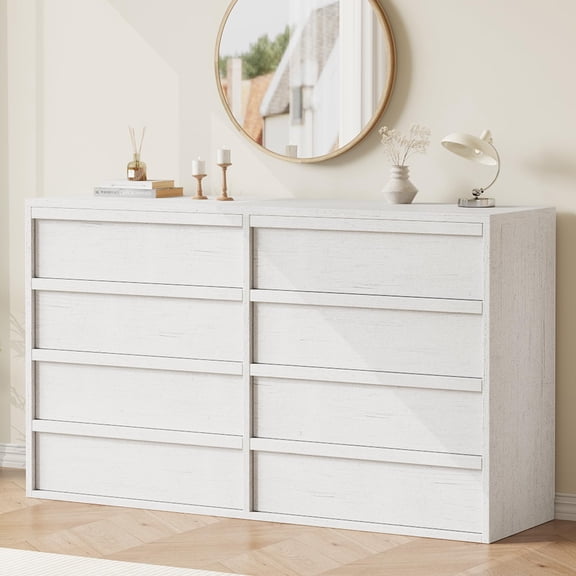 8 Drawer Dresser for Bedroom, 54" Wide Double Chest of Drawers with Large Storage, Modern Wood Dresser Organizer for Living Room, Nursery and Hallway, White