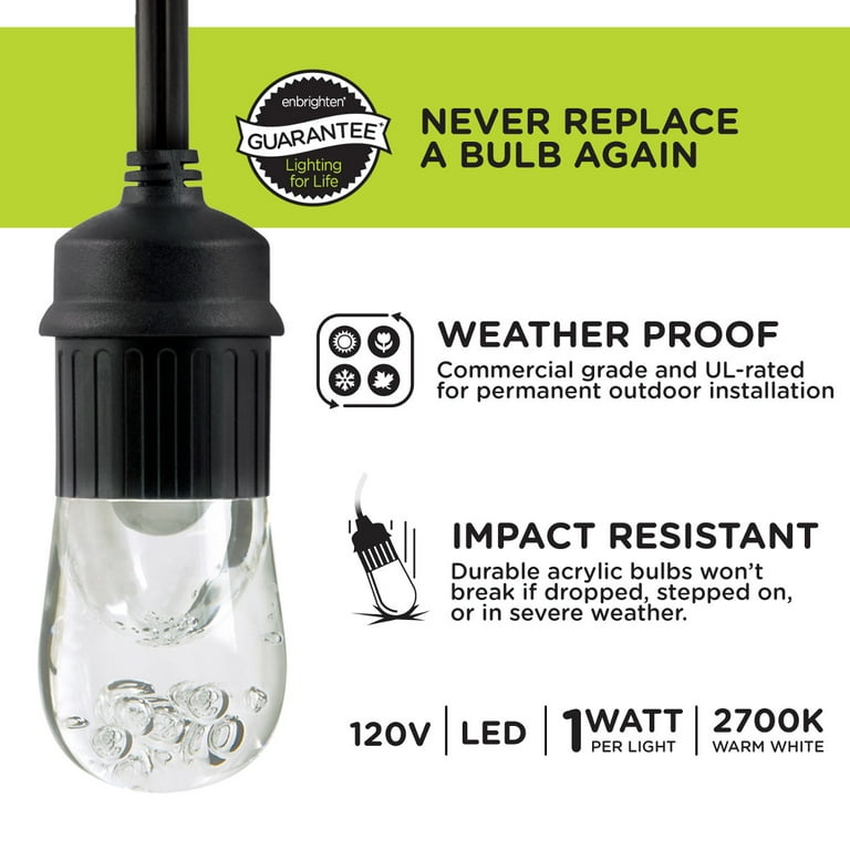 Enbrighten Classic LED Café String Lights, 24ft. 12 Acrylic Bulbs, Indoor/Outdoor, Weatherproof, Shatterproof, Black Cord, 31662 Enbrighten Classic LED Café String Lights, 24ft. 12 Acrylic Bulbs, Indoor/Outdoor, Weatherproof, Shatterproof, Black Cord, 31662
