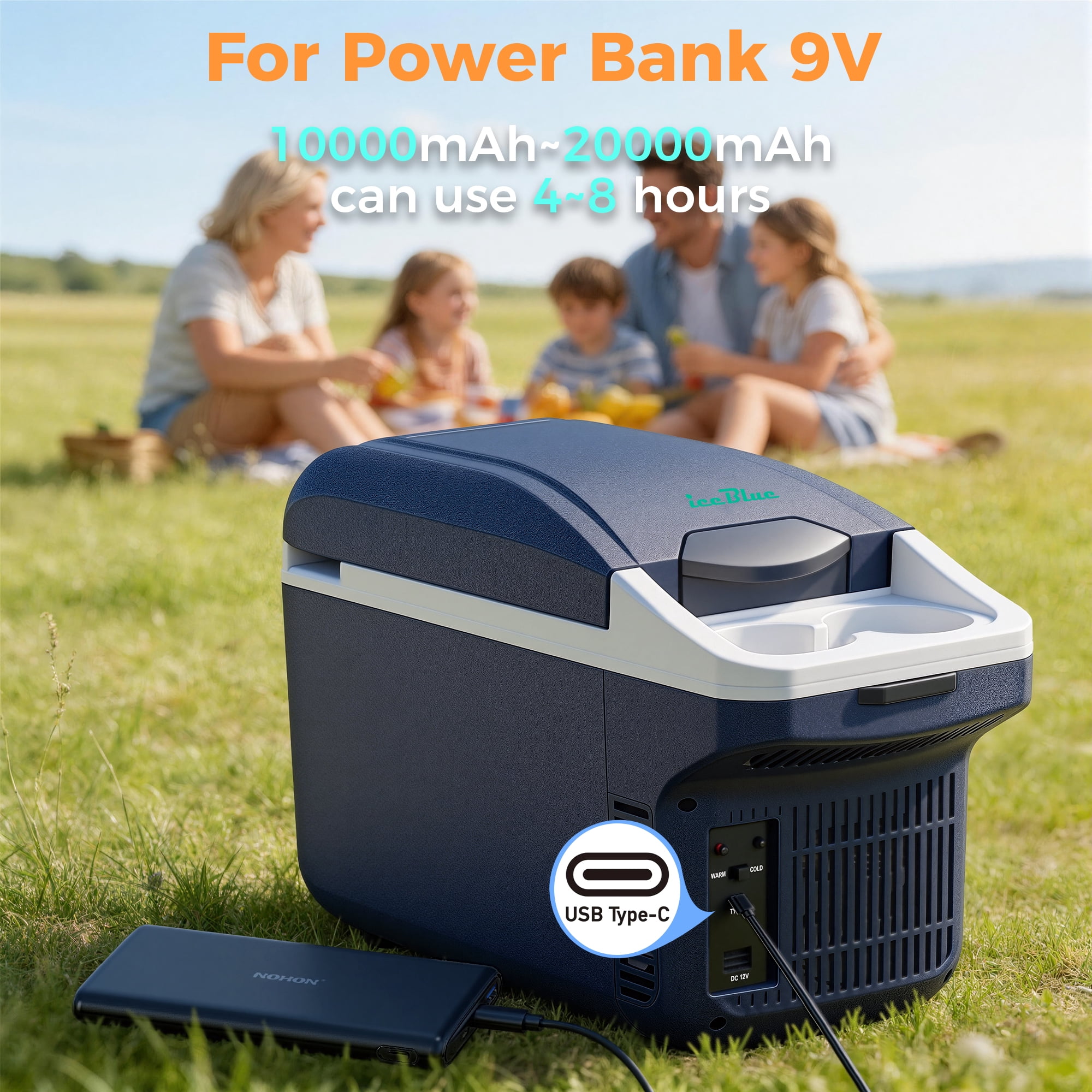 IceBlue 8L car refrigerator(9V type-C/12V DC), Dual Temperature (Cold and Hot), compact Mini Fridge for Camping, Travel, Truck, Home, Fishing, RV and Outdoor, with Shoulder Strap