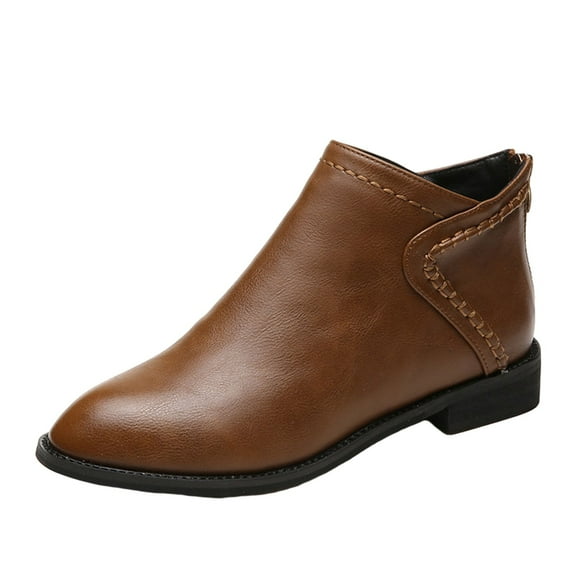 Jsaierl Women's Leather Ankle Boots Extra Wide Width Low Heel Short Booties.