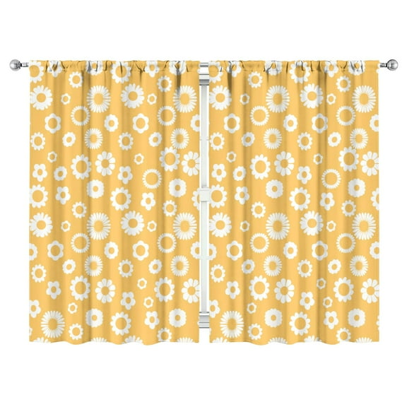 Set of 2 Daisy Print Kitchen Curtains, Floral Watercolor Daisy Artwork Retro Tier Curtains, 52x84 Inch Semi-Sheer Rod Pocket Window Panels