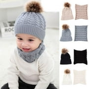Baby Boys Girls Warm Winter Wool Kniting Hat Scarf Set Kids Children Beanie Hat