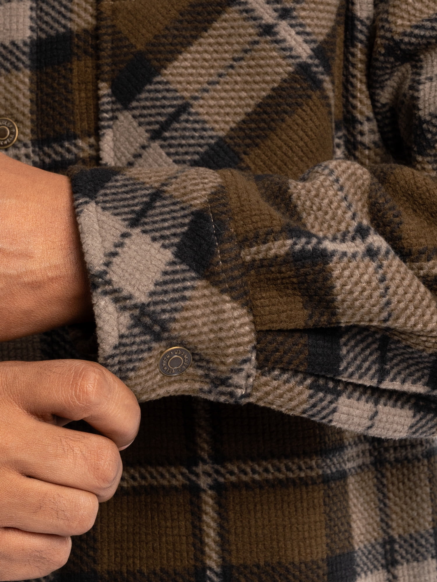 Wrangler Workwear Men's Button-up Bonded Flannel Texture Long Sleeve Overshirt, Size S-3XL