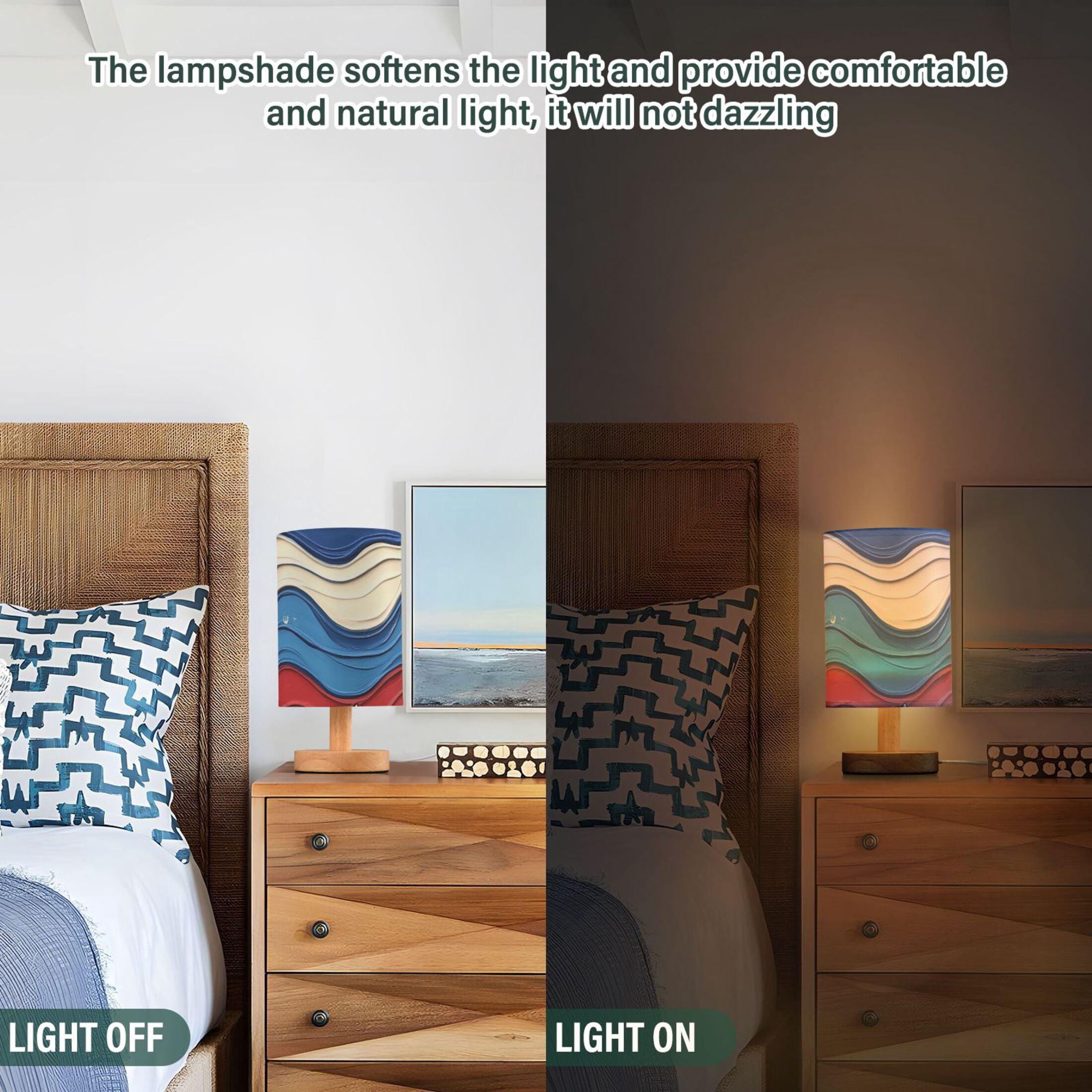 Blue Red White Wavy Stars Oil Painting Table Lamp with USB Port LED Warm Light Lamp Night Light Home Decor