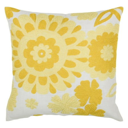 Rizzy Home Decorative Poly Filled Throw Pillow Floral 18"X18" Yellow