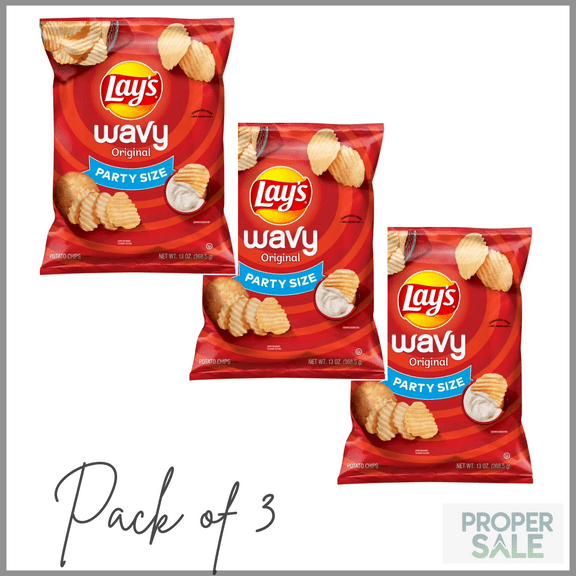 Lay's Wavy Original Potato Chips, Party Size, 13 oz Bag ( PACK OF 3 )