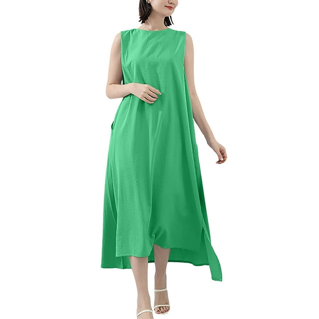 mfyjkho Vestidos de fiesta para mujer, Vestido sin mangas con cuello redondo para mujer Vestido sin mangas con cuello redondo Vestidos largos para mujer free size