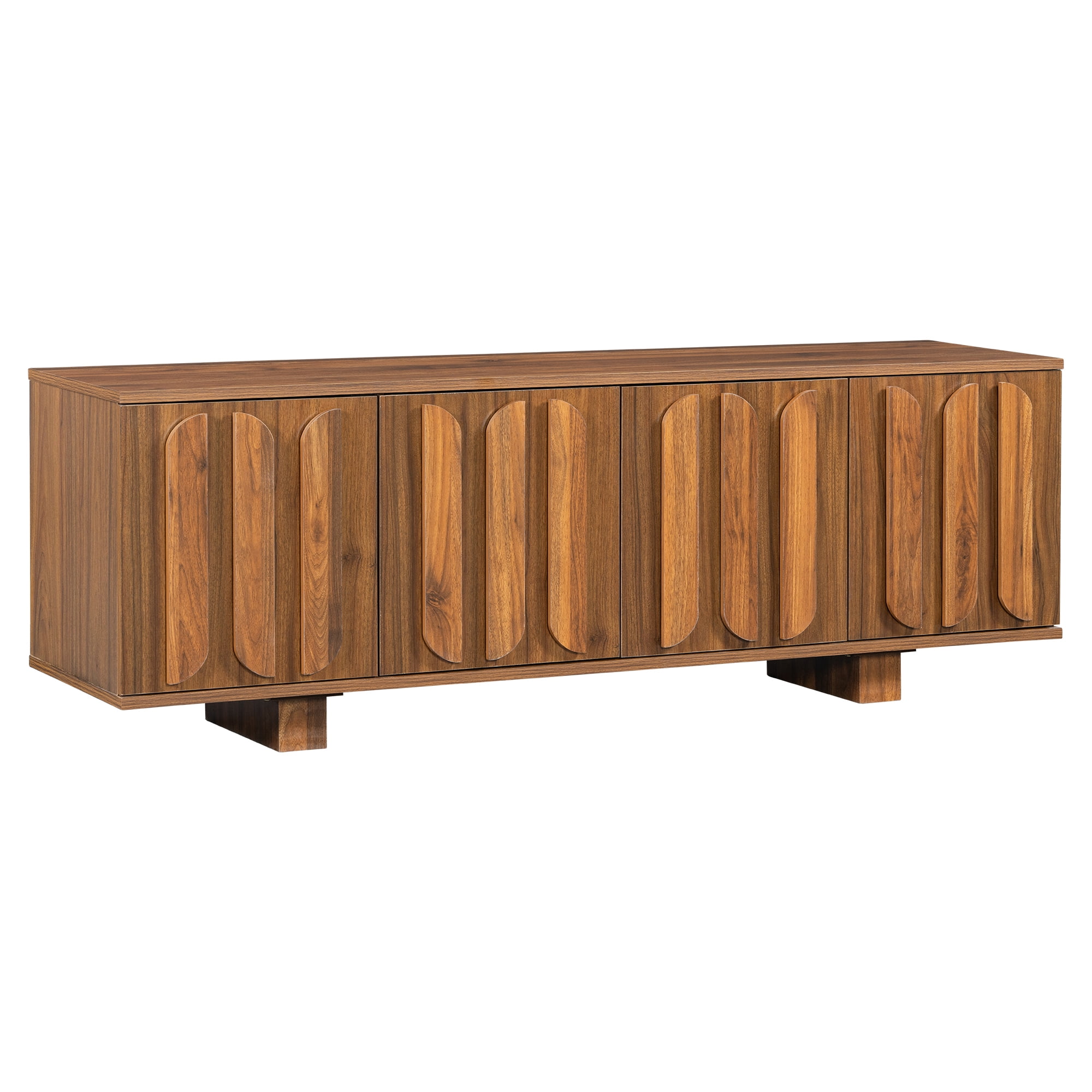 TV Stand 63 Inch Farmhouse for TVs up to 75 Inch, Media Console and Entertainment Center with Adjustable Shelves and Cable Holes, Brown