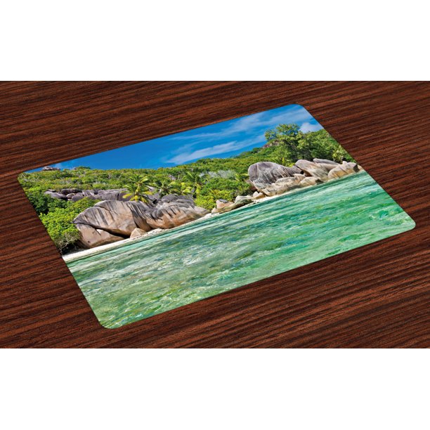 Tropical Placemats Set of 4 Landscape of Island with Trees in Seychelles and the Sky Digital