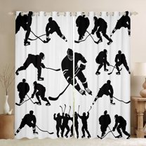 jejeloiu Hockey Game Lovers Blackout Curtains Set of 2 (52x84 Each),Ice Sport Theme Window Curtains,White Black Curtains and Drapes For Boys Kids,Microfiber Bedroom Decor