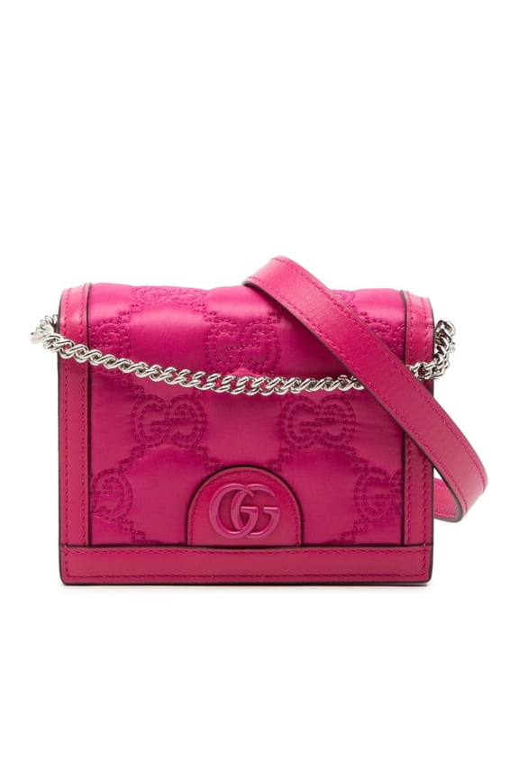 Pre-Owned Gucci GG Marmont Matelass Mini Chain Handbag Shoulder Bag 2WAY 723777 Pink Nylon...