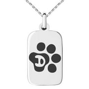 Stainless Steel Letter D Initial Cat Dog Paws Monogram Engraved Small Rectangle Dog Tag Charm Pendant Necklace