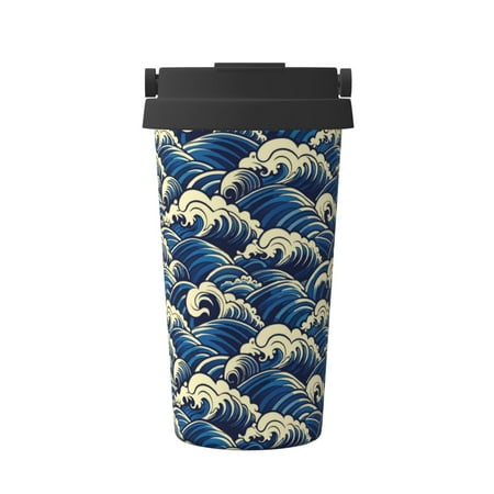 

KLL Japanese Water Wave Pattern Stainless Steel Vacuum Insulated Tumbler - Carry Insulated Coffee Mug - Reusable Insulated Cold Brew Iced Coffee Cup Thermos