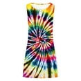 thumbnail image 4 of Usmixi Dresses for Women 2023 Plus Size Beach Fashion Hollowed Swing Tunic Short Dresses Sleeveless Round Neck Tie-Dye Summer Mini Sun Dress Yellow XL Clothes, 4 of 5