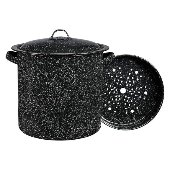 15.5 Qt Stock Pot with Lid & Insert - Enameled Steel Steamer, Clambake & Lobster Boil - Versatile Cookware for Soups, Stews, & Sauces