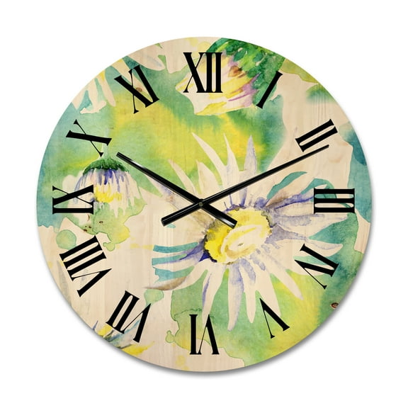 Designart 'Aquarelle Impression of Daisy Flowers II' Traditional Wood Wall Clock