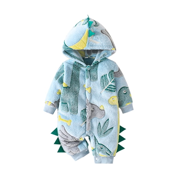 Cjfdfy Newborn Baby Boy Fall Winter Clothes Infant Baby Boy Halloween Dinosaur Costume Warm Plush Hooded Romper One Piece Animal Outfit Front Button Long Sleeve Jumpsuit