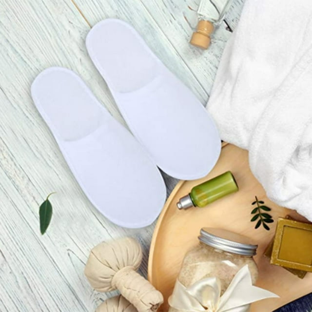 12 Pares De Zapatillas De Spa Desechables ANGGREK Antideslizantes Punta Cerrada Color Blanco