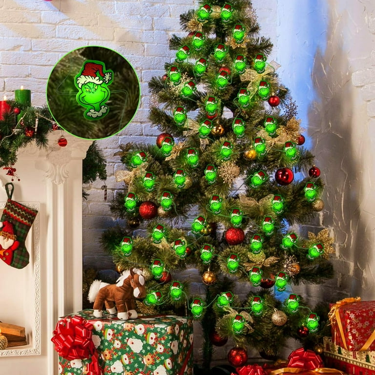 Grinch Christmas Decorations 10 FT 30 LED Battery Operated Christmas Lights With Timer Green Christmas String Lights Indoor Christmas Decor How Grinch