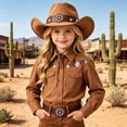 thumbnail image 2 of Oiyii Little Girls Decorative Cow Boy Hats Floral Embroidered Western Cow Girl Hats, Brown, 2 of 4