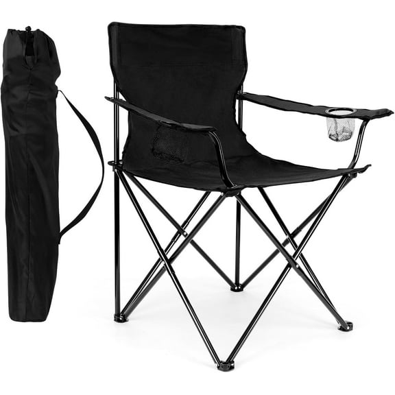 Camping Chair, Oversized Folding Lawn Chair for Adults, Foldable Camp Chair with Cup Holders Portable for Outdoor Fishing, Hiking, Travel, Picnic, Beach, Carrying Bag & Supports 275lbs (Black)
