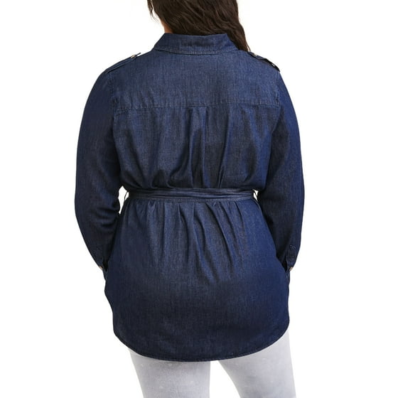 Women's Plus Denim Button Down Shirt