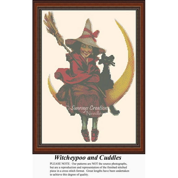 Witcheypoo and Cuddles, Vintage Counted Cross Stitch Pattern (Pattern Only, You Provide the Floss and Fabric)