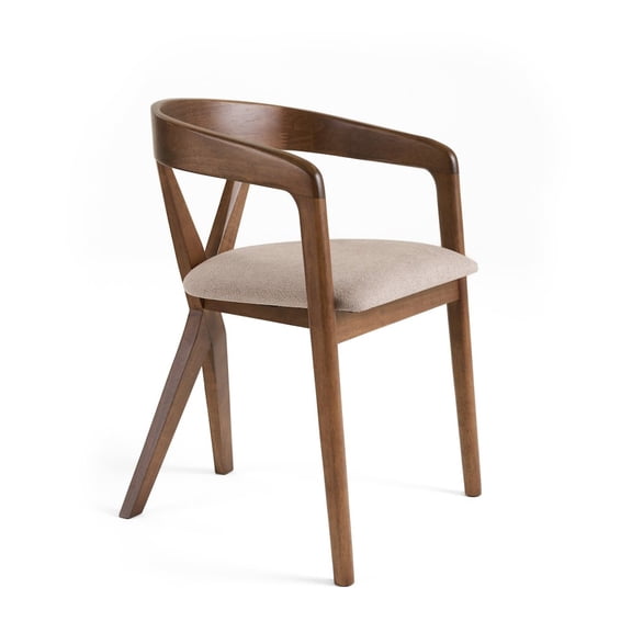Modrest Weiss - Mid-Century Modern Light Brown Fabric   Walnut Dining Chair