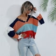 thumbnail image 3 of Mode des Femmes Bloc de Couleur Pull Manches Longues Creux Pompons en Détresse Pull, 3 of 6