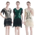 thumbnail image 6 of Summer Dress For Women 1920s Vintage Flapper Great Gatsby Fringe Beaded Dresses Prom Cocktail Prom Sequin Tassels Size S-3XL,Green,L, 6 of 9