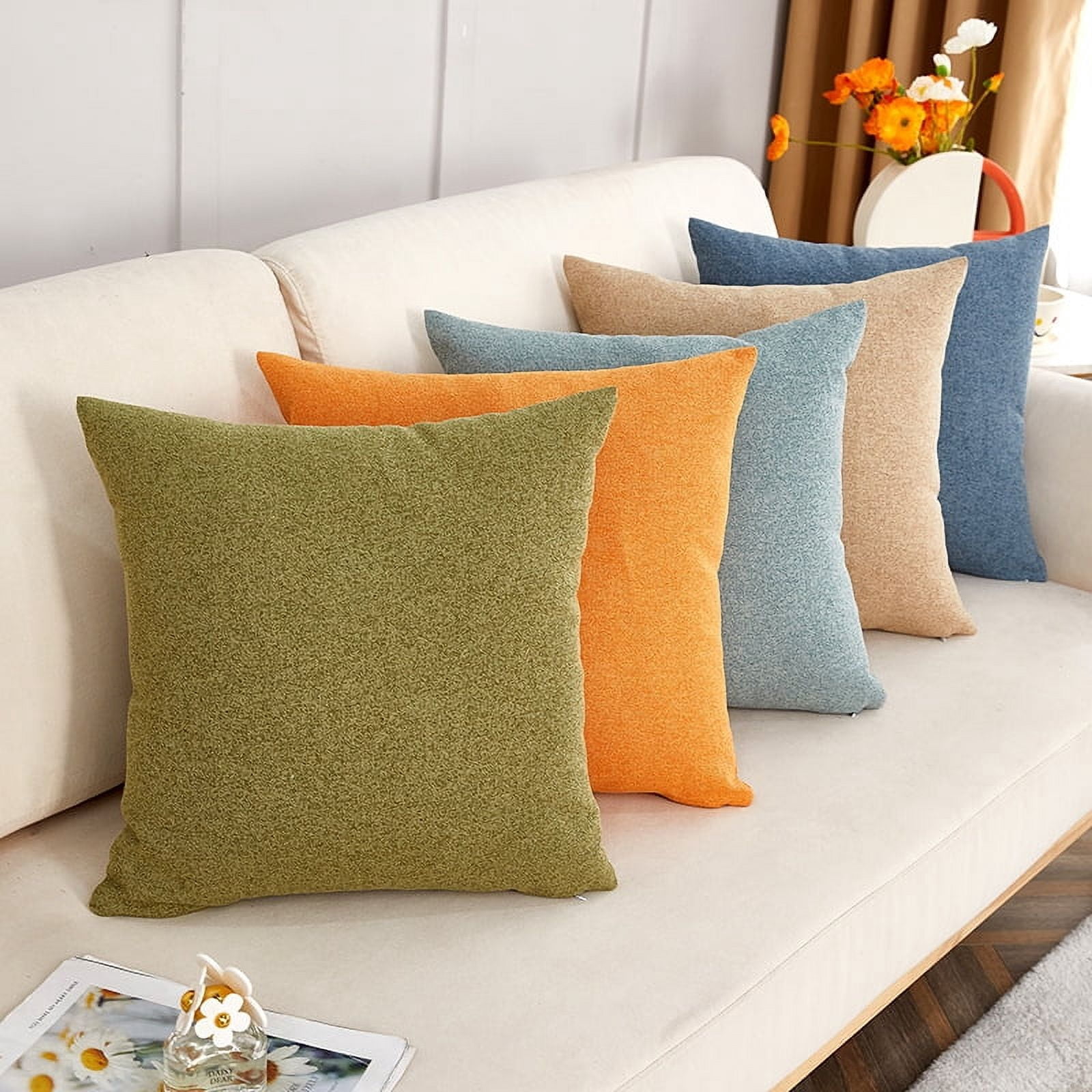 Nmkwnr 2 Pack Square Throw Pillow Covers Soft Linen Cushion Cases Solid Decorative Pillowcase for Couch Sofa Bed, 18x18inch