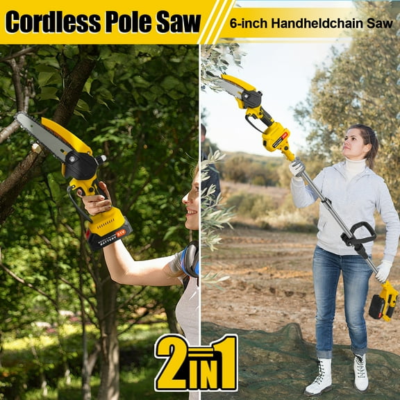 Thehsnt 2-in-1 Cordless Pole Saw & Chainsaw - 6" Brushless, 5.9ft Reach, 2×1.5Ah Battery
