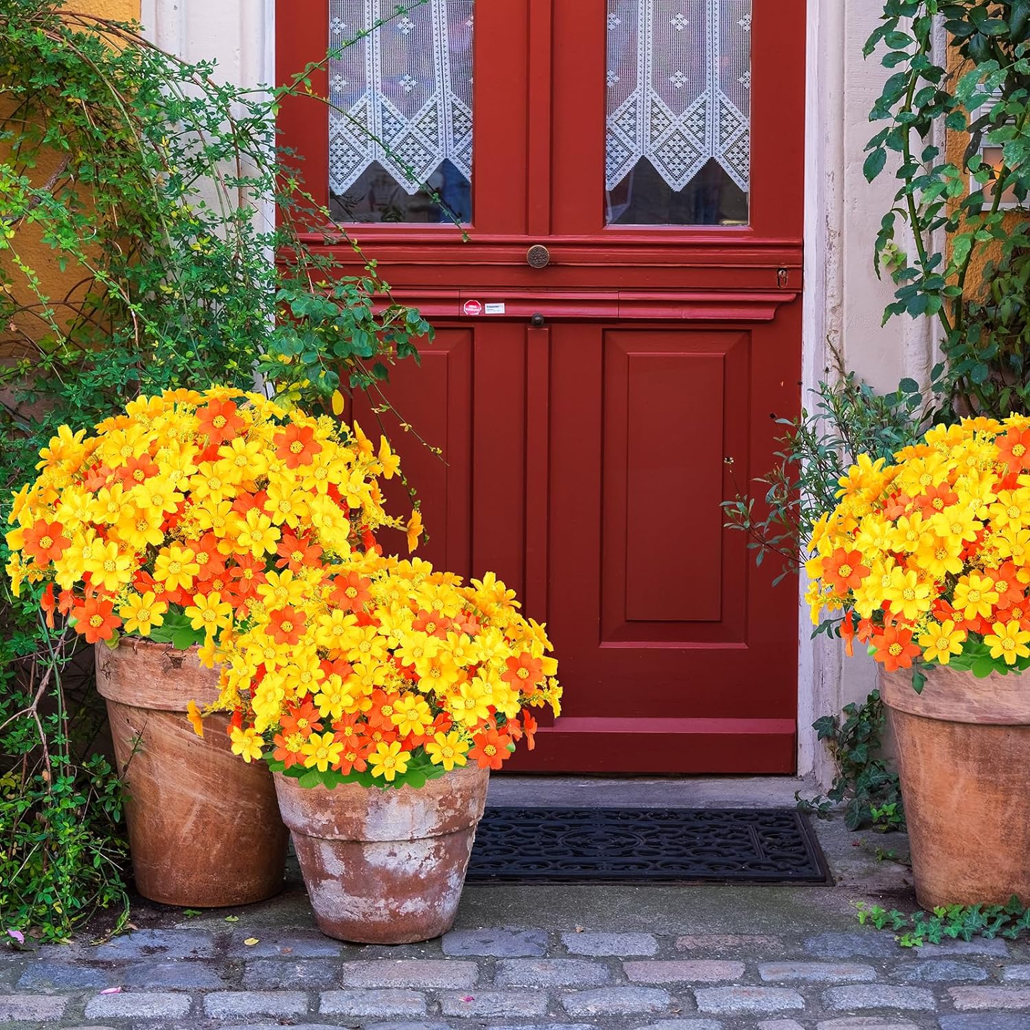 6 Bundles Wildflowers Fake Daisy Outdoor Artificial Flowers UV Resistant Silk Wild Flower Bouquets Bulk Faux Plants Plastic Greenery for Decoration Vase Floral Spring Home Decor