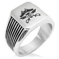 thumbnail image 1 of Stainless Steel Jolly Roger Skull Pirates Cross Swords Needle Stripe Pattern Biker Style Polished Ring, 1 of 1