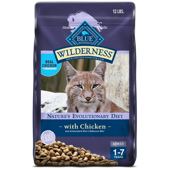 Blue Buffalo Wilderness Natural Adult Dry Cat Food, High-Protein, Chicken, 12-lb. Bag