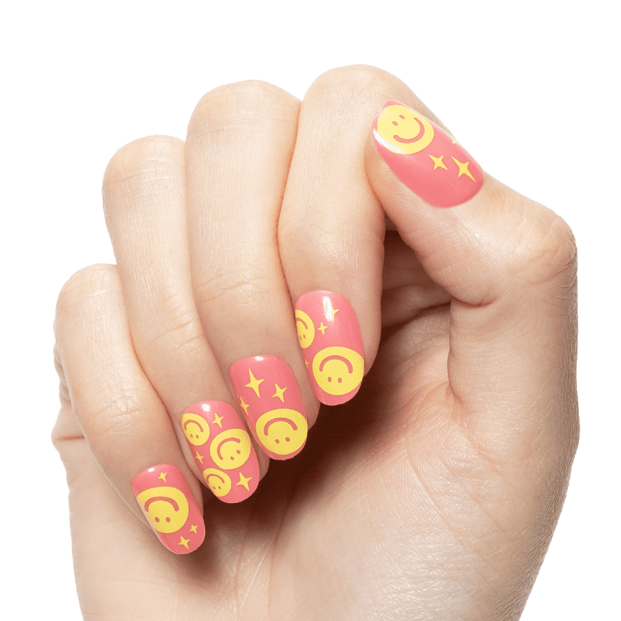Olive & June Super Stick Mani Round Short Press-On Tabs, Happy All Over, 32 Pieces