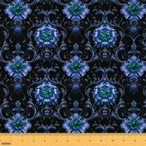 Feelyou Gothic Baroque Damask Fabric by the Yard 1 Yard, Vintage Flower Sewing Fabric, Diamond Love Heart Home Decor Fabric by the Yard, Ultra Soft Home Decor