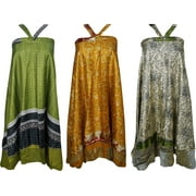 Mogul Womens Beach Wrap Aloha Skirts Wholesale 3 Pcs Lot Two Layers Recycled Sari Magic Wrap Around Long Skirt