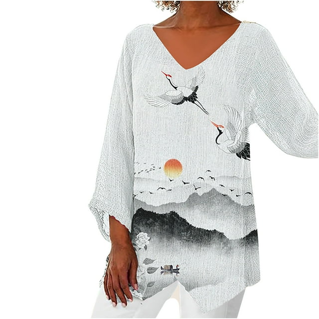 Birdeem Femmes Décontracté Manches Longues Col en V Hauts Blouse Ample T-Shirts Imprimés Blouse