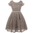 thumbnail image 1 of Little Girls Cap Sleeve Glitter Lace Pearl Holiday Junior Bridesmaid Flower Girl Dress USA Grey 2 (2J1K0S2), 1 of 3