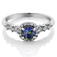thumbnail image 2 of Gem Stone King 0.92 Ct Round Blue Mystic Topaz and White Created Sapphire 925 Sterling Silver Ring, 2 of 3