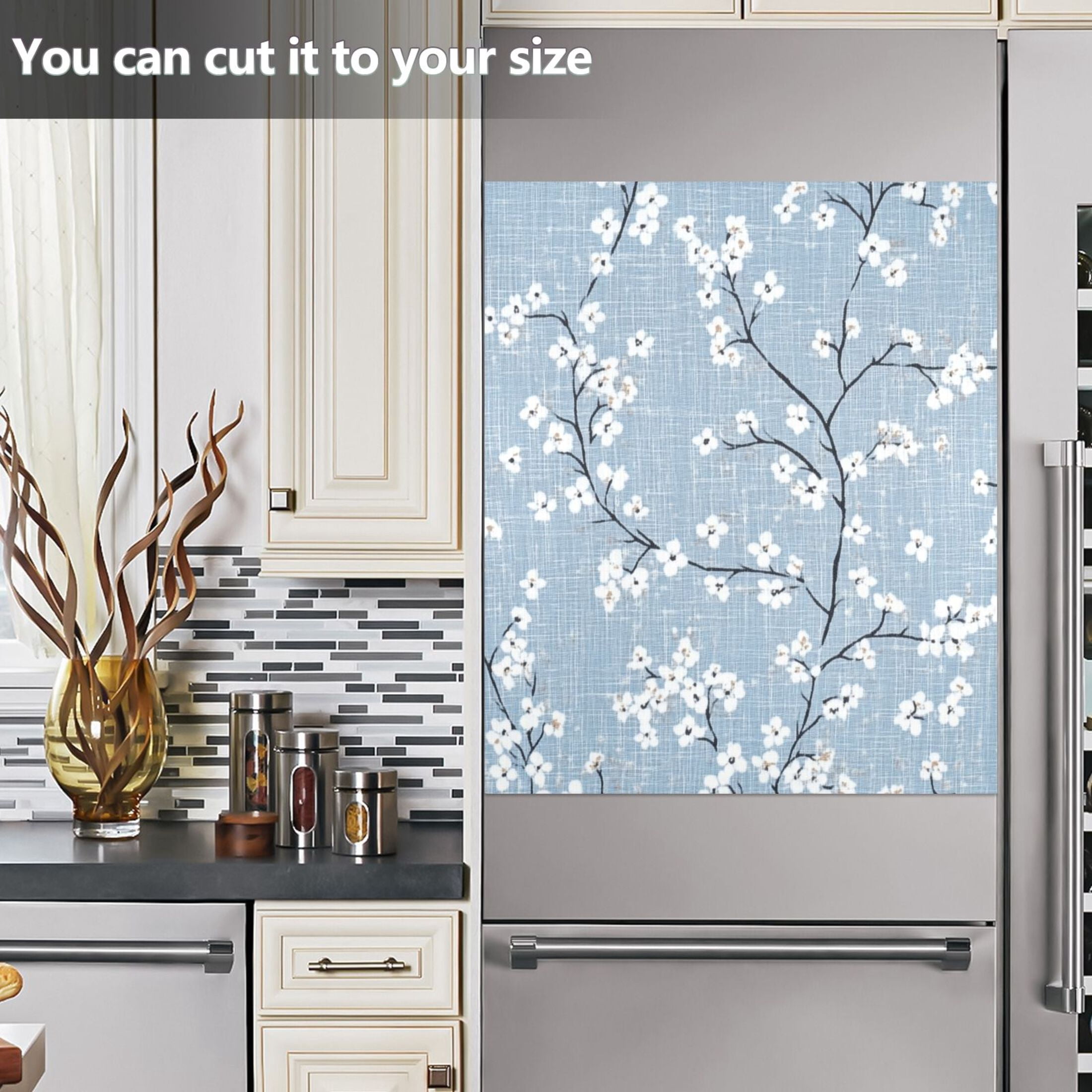 Dishwasher Magnetic Sticker 23x26 Inch Refrigerator Magnetic Sticker Washing Machine Magnetic Sticker Kitchen Panel Magnetic Sticker Home Decor Pretty Blue Cloth Flowers