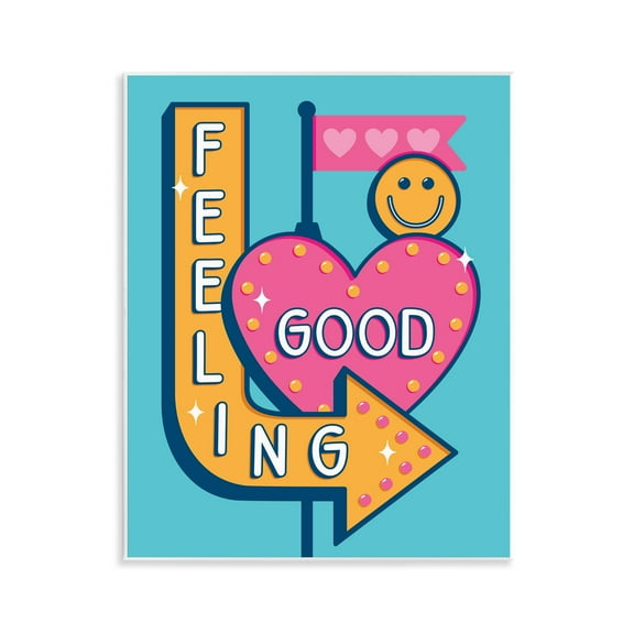 Stupell Industries Feeling Good Retro Sign Text & Numbers Painting Unframed Art Print Wall Art, 11 x 14
