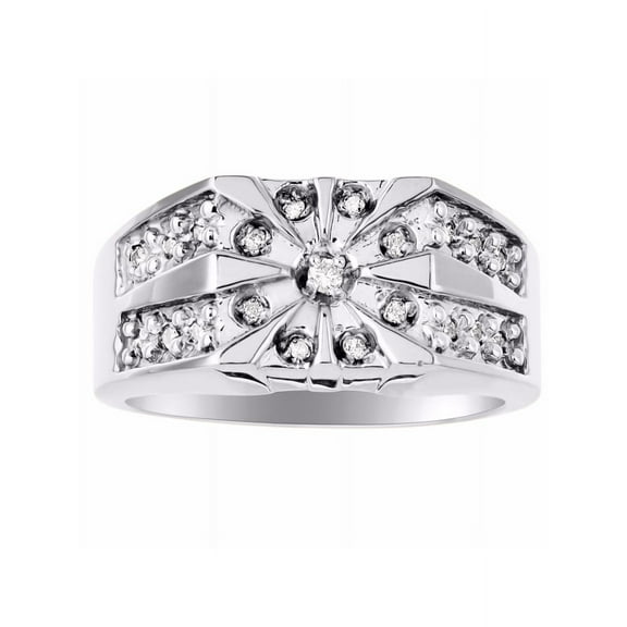 RYLOS Men's Rings 14K White Gold Starburst Ring with 0.25 Carats Diamonds - Designer Men's Jewelry Size 6