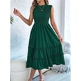 thumbnail image 4 of Women's Sleeveless Smocked Ruffle Neck Tiered Casual Flowy Midi Dress Green XL, 4 of 10