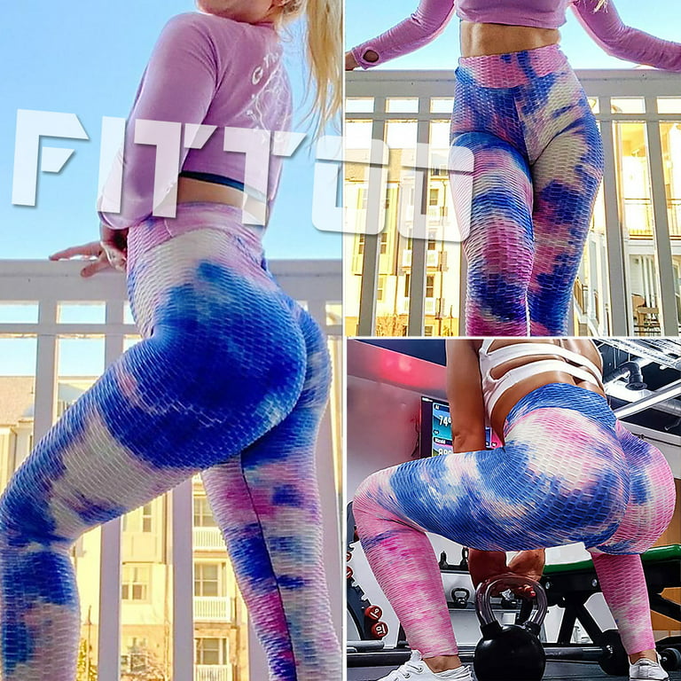 FITTOO Women Tie Dye Yoga Pants High Waist Ruched Butt Lift Texture Tiktok  Leggings 