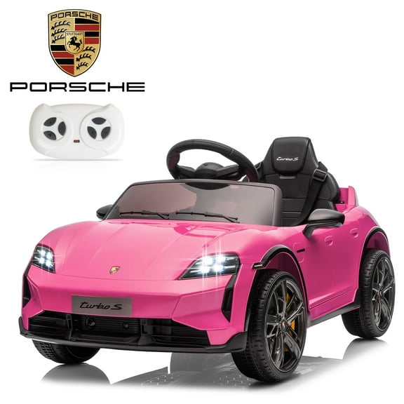 UBesGoo 12V Kids Ride On Car Licensed Porsche Taycan, Power Wheels Electric Car with RC, Headlights, Music - Pink
