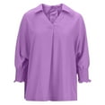 thumbnail image 4 of Breezora Women's Loose Fit Blouse with Puff Sleeves Comfortable Work Shirt V Neck Casual Top for Office Wear S Size Purple, 4 of 5
